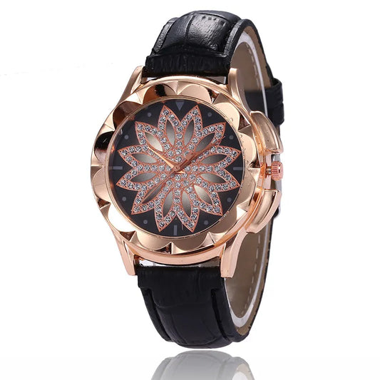 High-End Rhinestone Cross Women’s Belt Watch – Rose Gold Edition