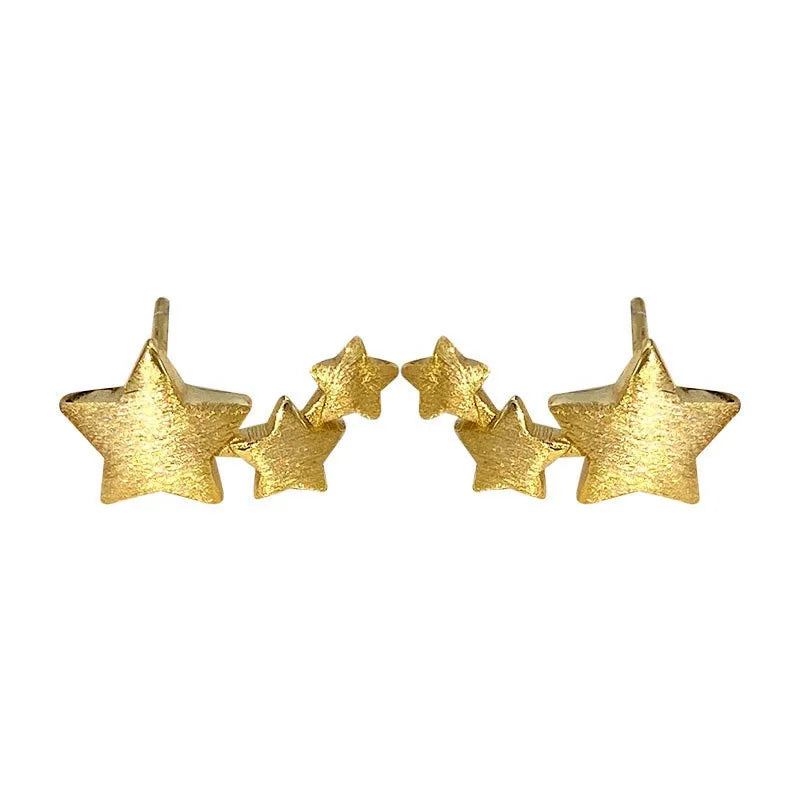 Vintage Brushed Pentagram Stud Earrings