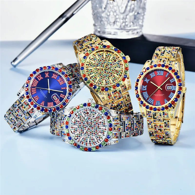 Gold Iced Out Watch Crystal Bezel & Bracelet Roman Numerals | 43mm