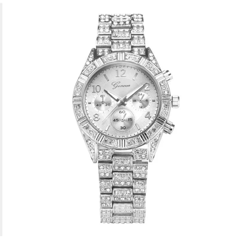 Elegant Women’s Quartz Watch – Crystal Dial, Stainless Steel Strap