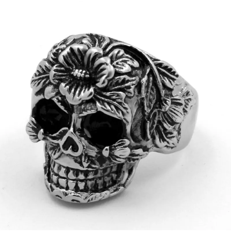 Vintage Floral Skull Ring
