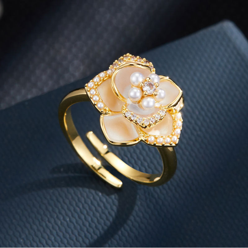 Vintage Camellia Flower Ring Niche