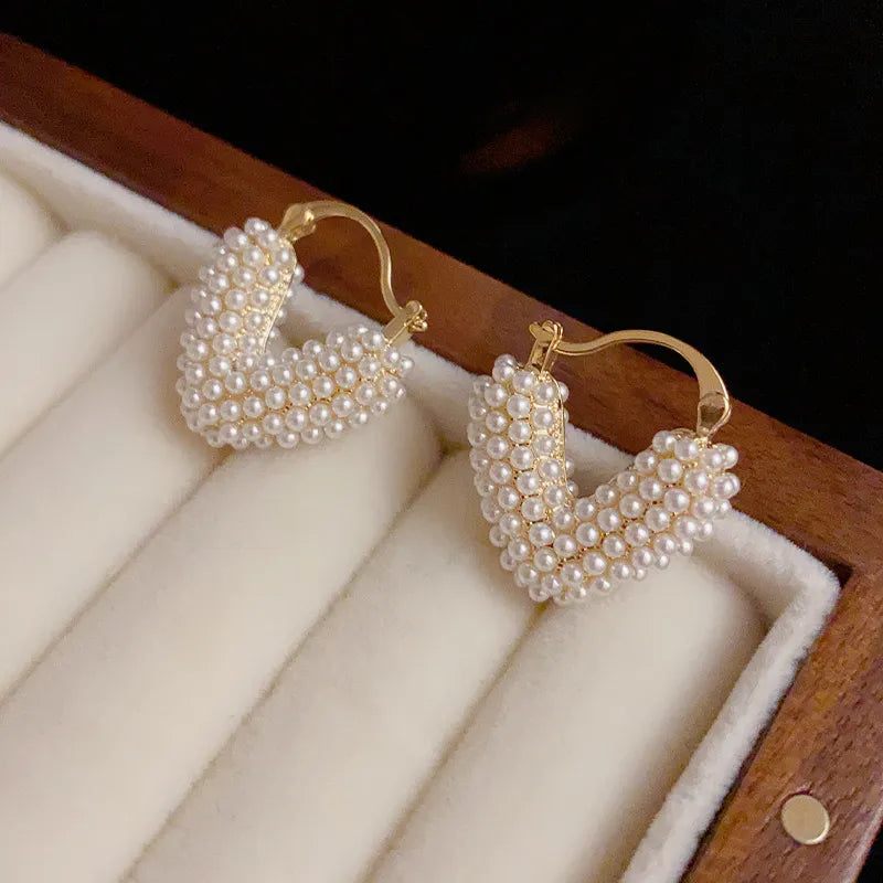 Vintage Pearl Heart Beaded Earrings