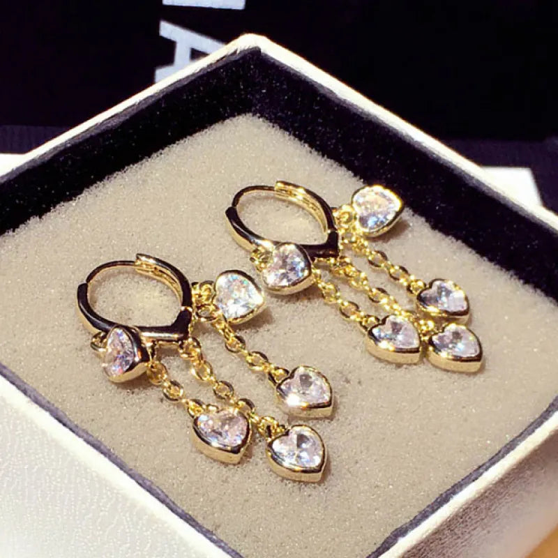 Vintage Zircon Heart Clip Earrings