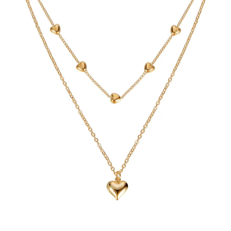 Vintage Double Heart Pendant Necklace