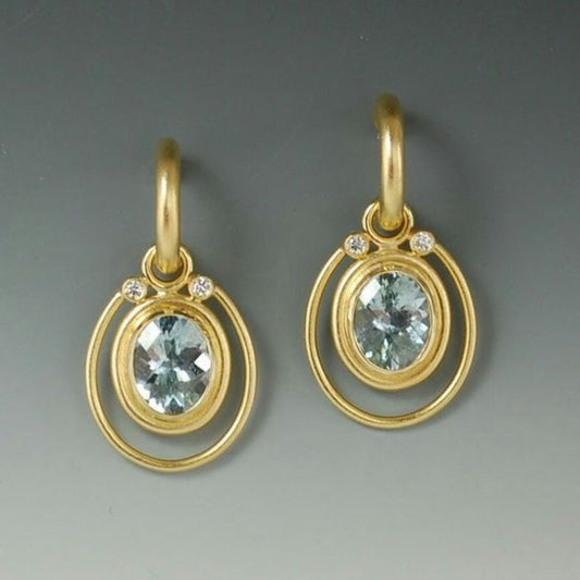 Vintage Inlaid Blue Crystal Golden Earrings