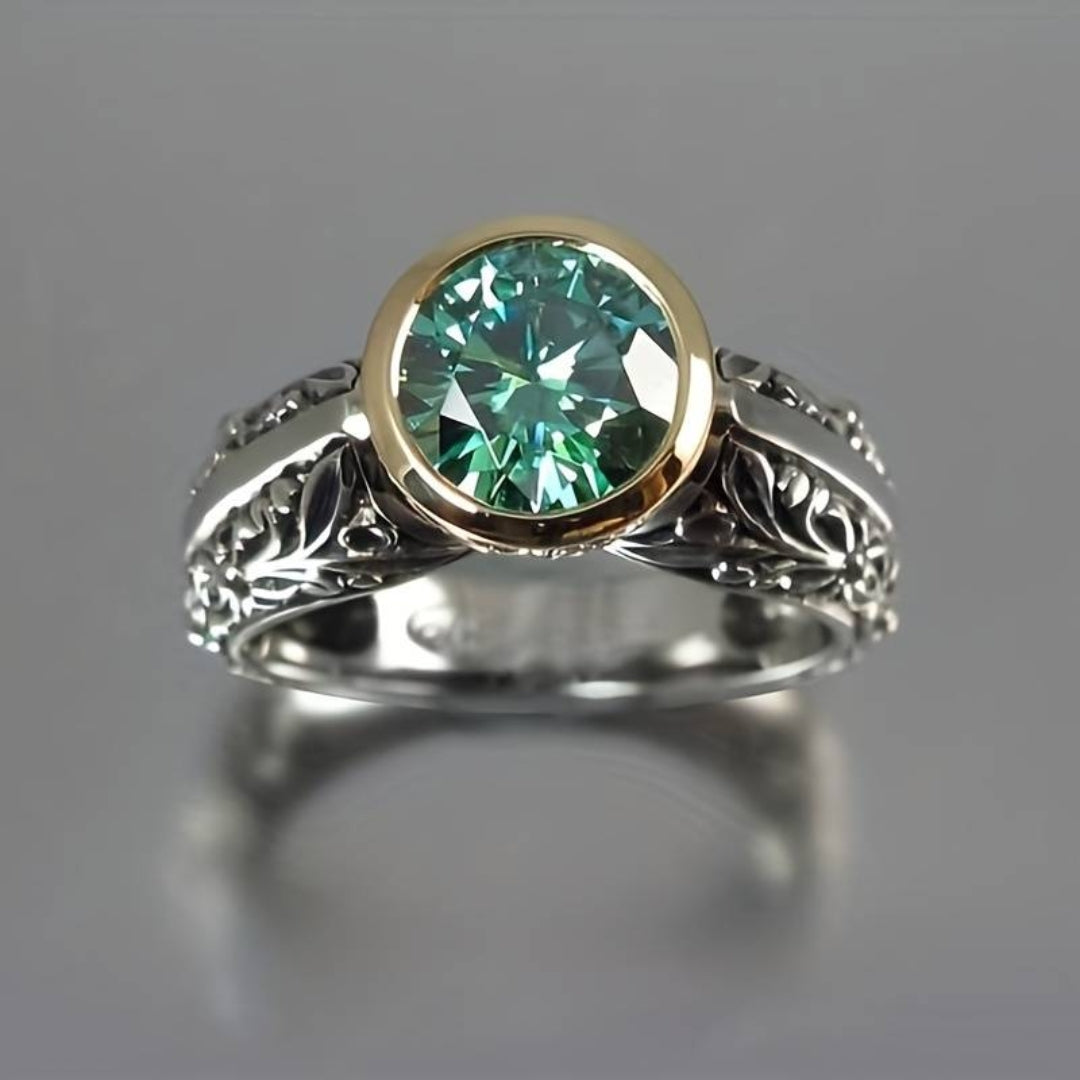 Vintage Turquoise Inlaid Glass Ring-Lydieannejewelry