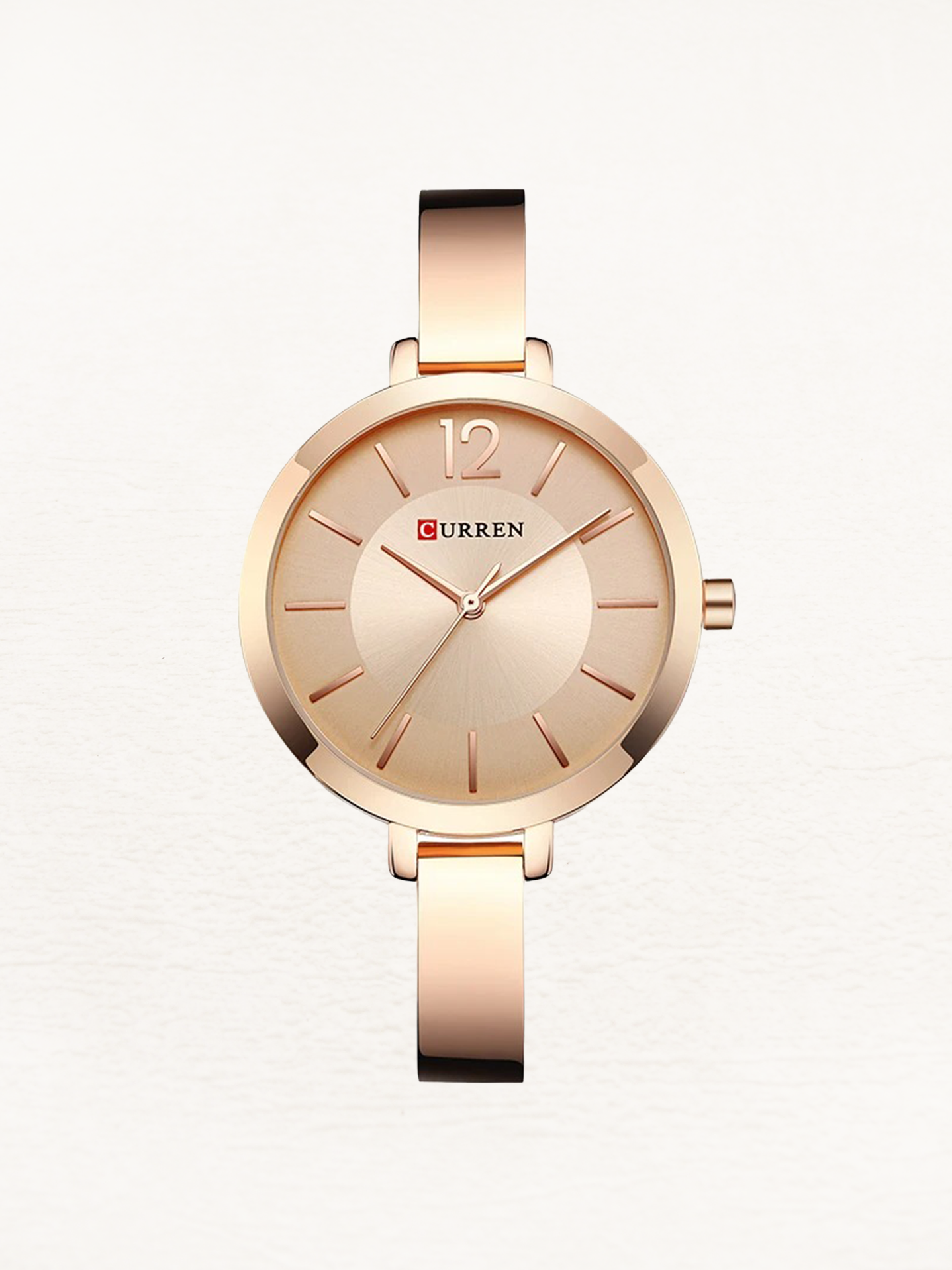 Stainless steel women's designer watch in rose gold round case