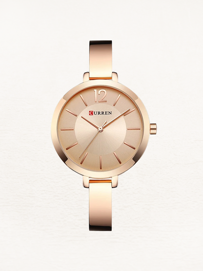 Stainless steel women's designer watch in rose gold round case