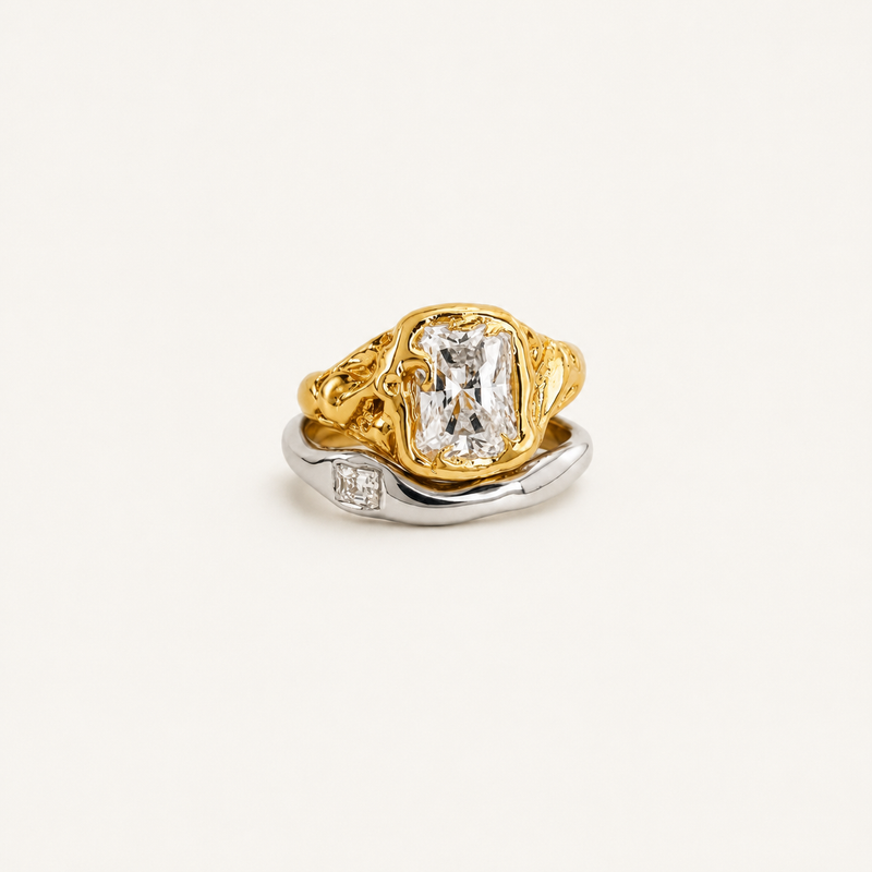 Sculpted Two-Tone Crystal Ring