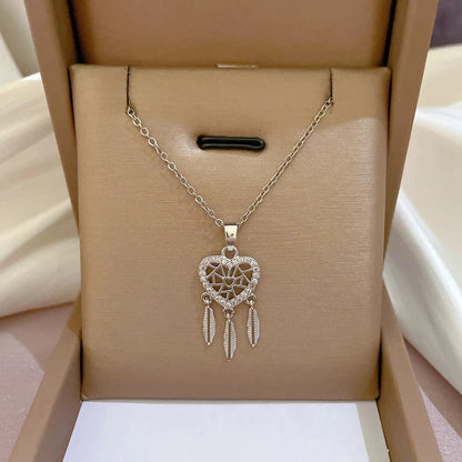 Heart and Leaves Pendant with Zirconias in Gold and Silver