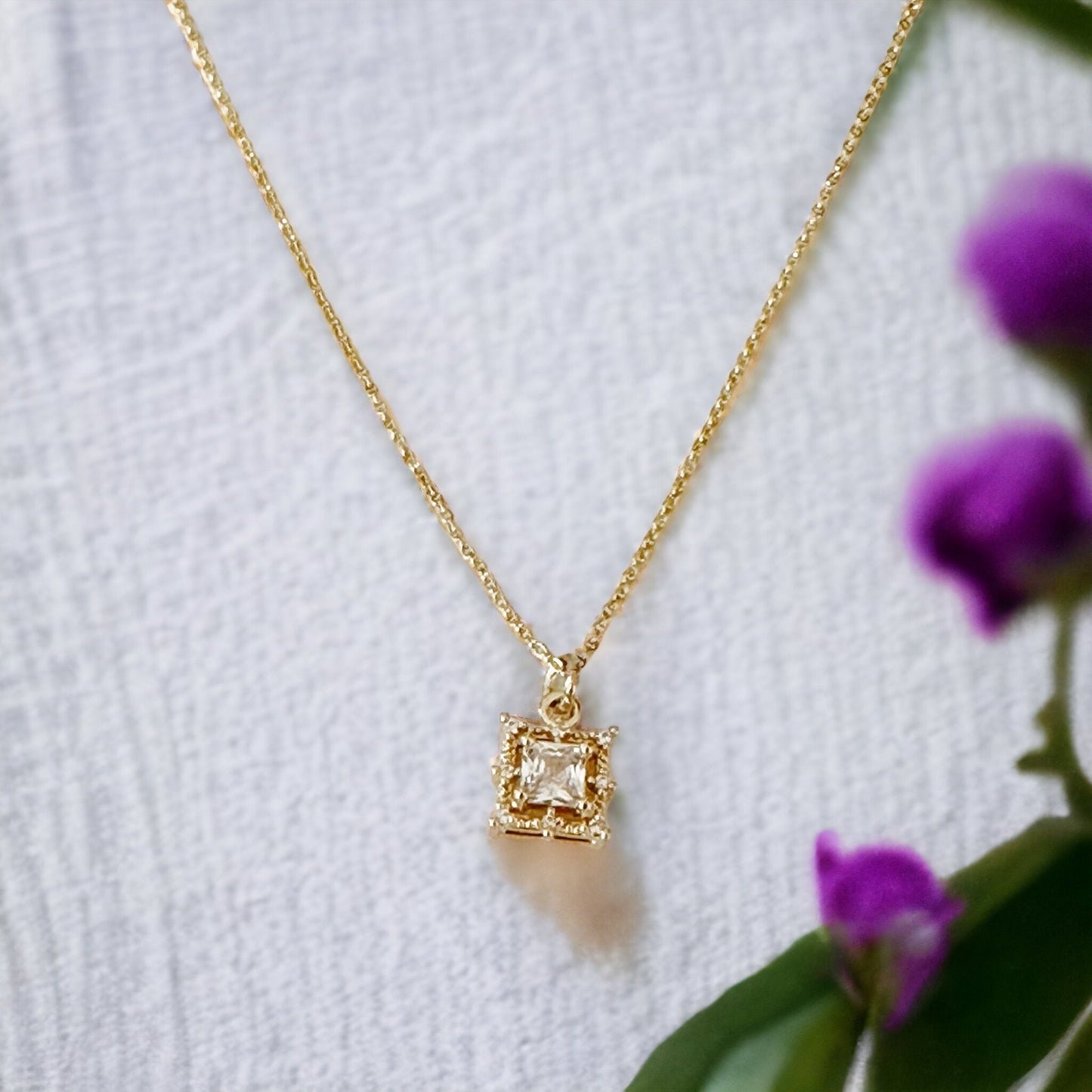 Illaria Square Baguette Necklace-Lydieannejewelry