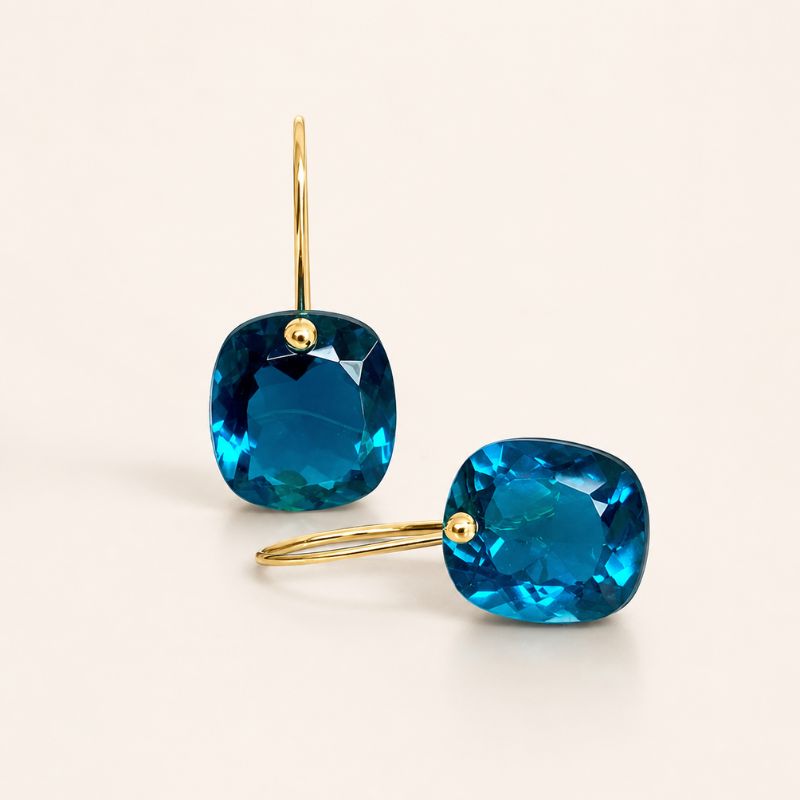 Cushion Cut Blue Earrings