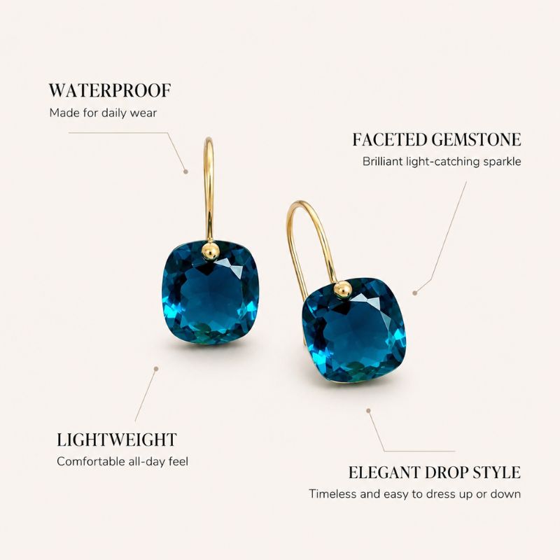 Cushion Cut Blue Earrings