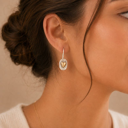 Silver Heart Drop Earrings