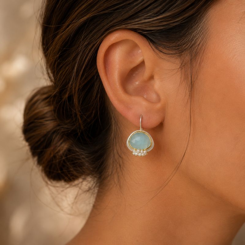 Aqua Pearl Drop Earrings
