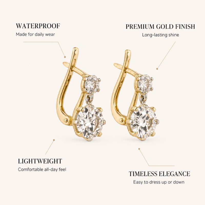 Golden Crystal Drop Earrings