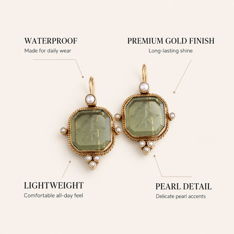 Green Gemstone Drop Earrings