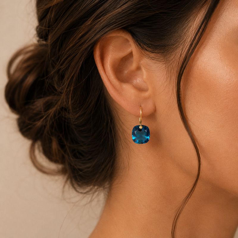 Cushion Cut Blue Earrings