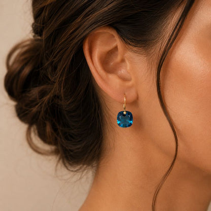 Cushion Cut Blue Earrings