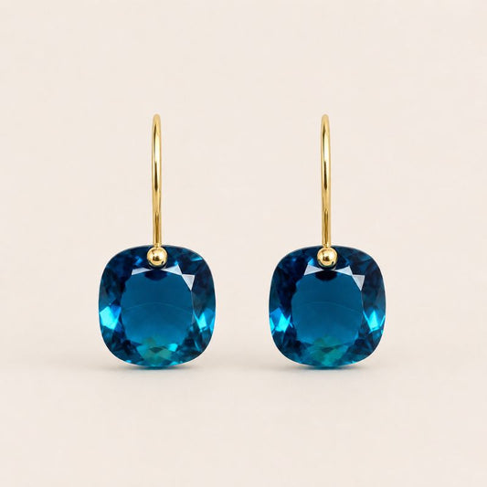 Cushion Cut Blue Earrings