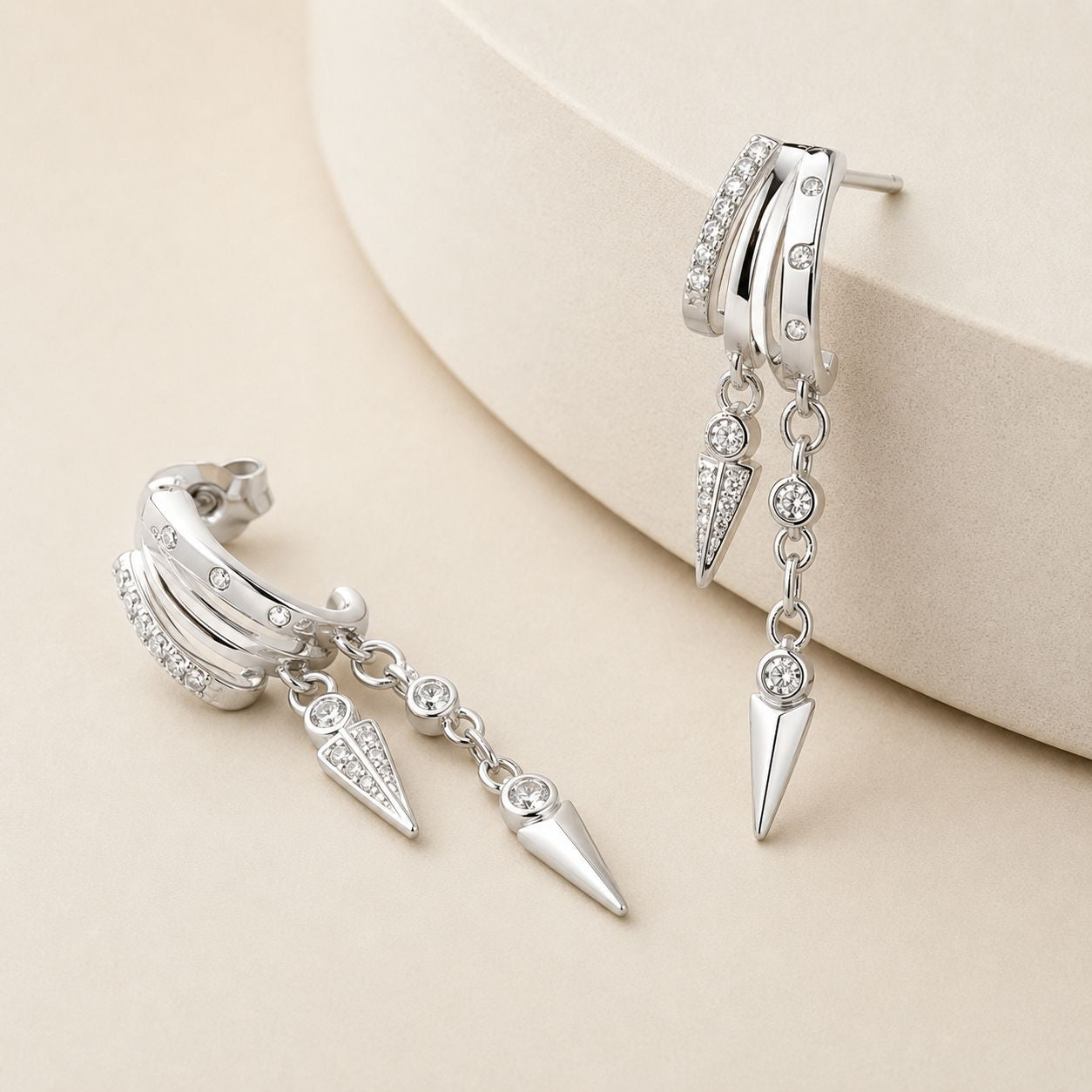 Crystal Spike Chain Drop Earrings - Gold and Silver Tone
