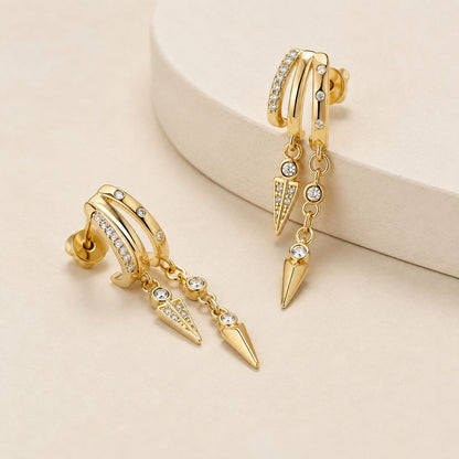 Crystal Spike Chain Drop Earrings - Gold and Silver Tone