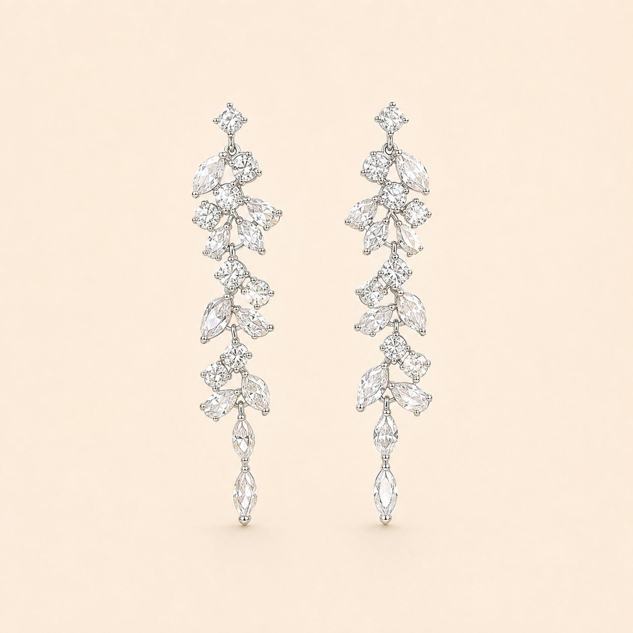 Crystal Leaf Vine Drop Earrings - Silver Tone