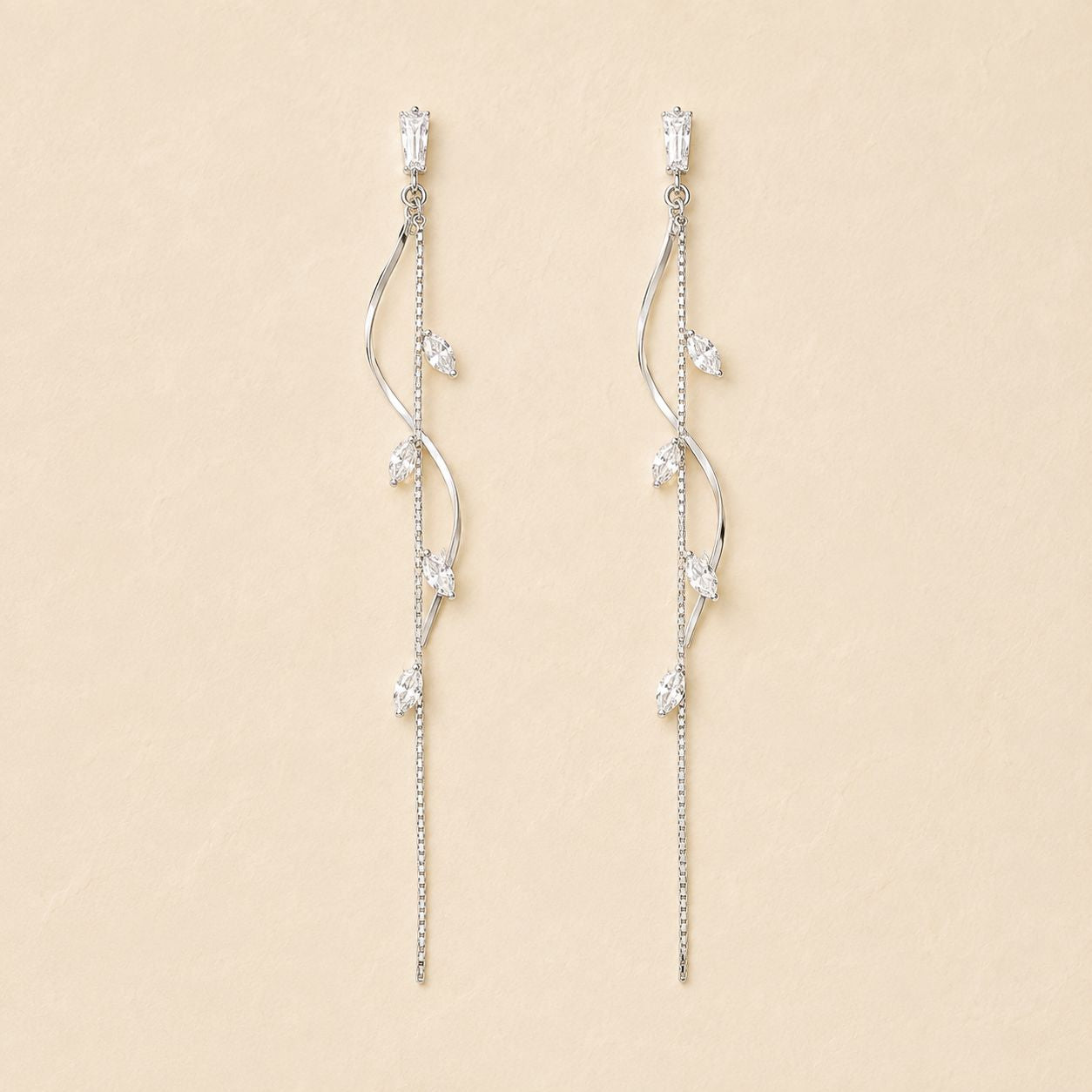 Crystal Vine Chain Drop Earrings - Silver Tone