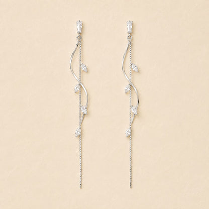 Crystal Vine Chain Drop Earrings - Silver Tone