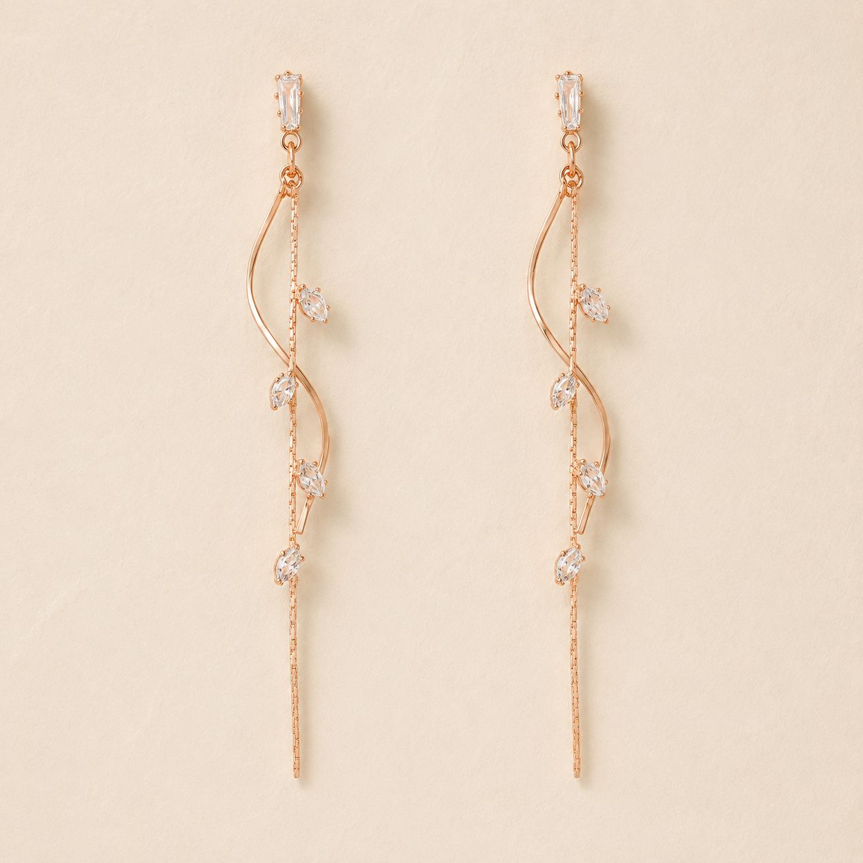 Crystal Vine Chain Drop Earrings - Silver Tone