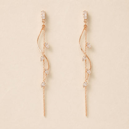 Crystal Vine Chain Drop Earrings - Silver Tone