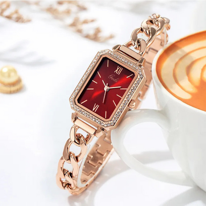 Eclisse | Luxury Rhinestone Denim With Small Green Watch