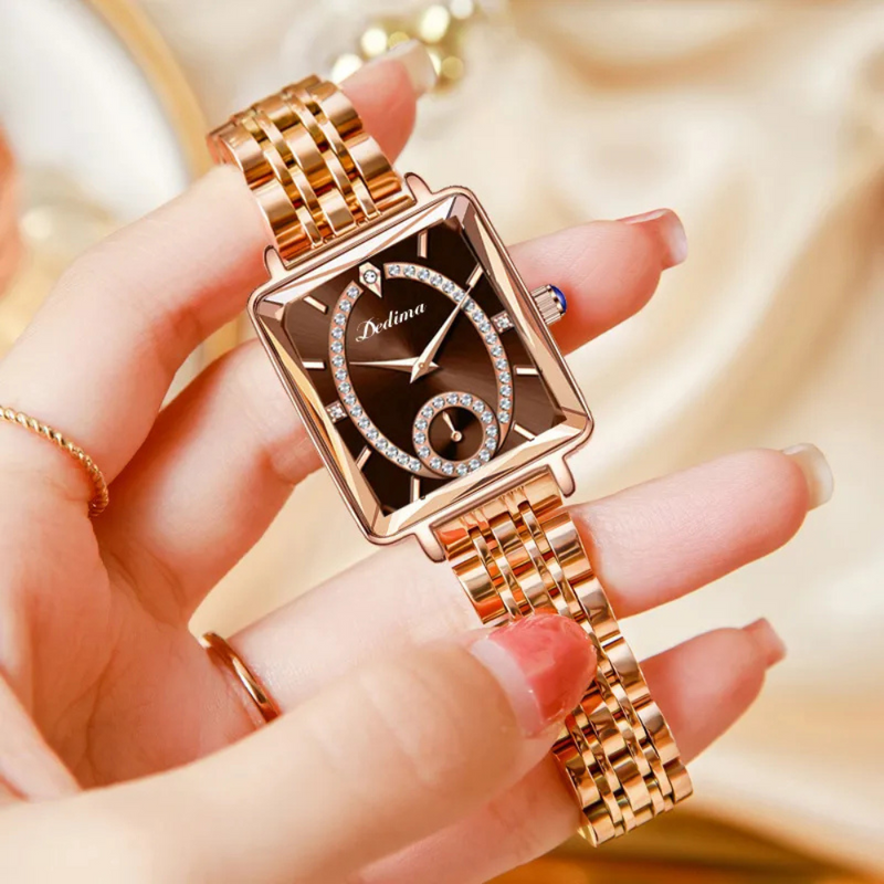 Eclisse | Rose Gold Square Diamond Two-pin Half Watch