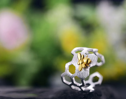 Adjustable 18K Gold Plated Honeycomb Ring