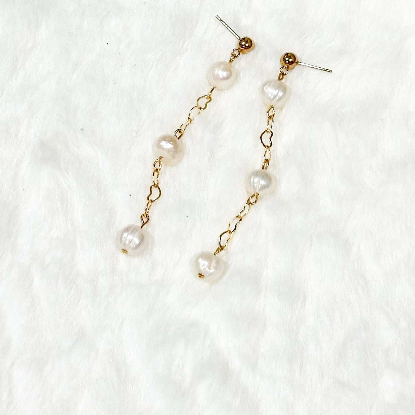 Three Wishes Pearl Dangle Earrings-Lydieannejewelry