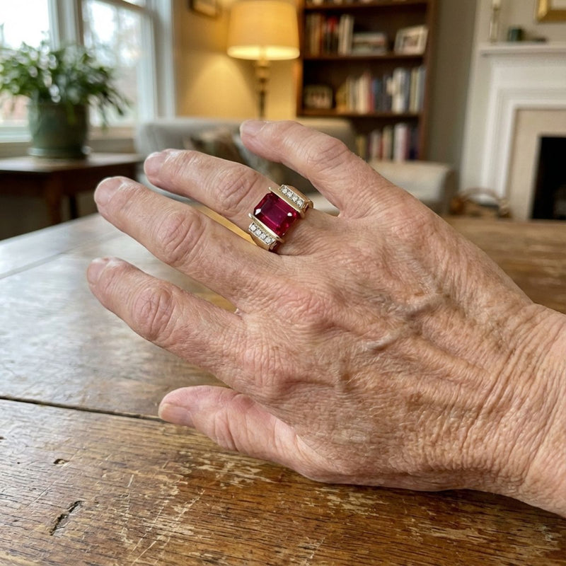 Vintage Cubic Garnet Crystal Gold Ring