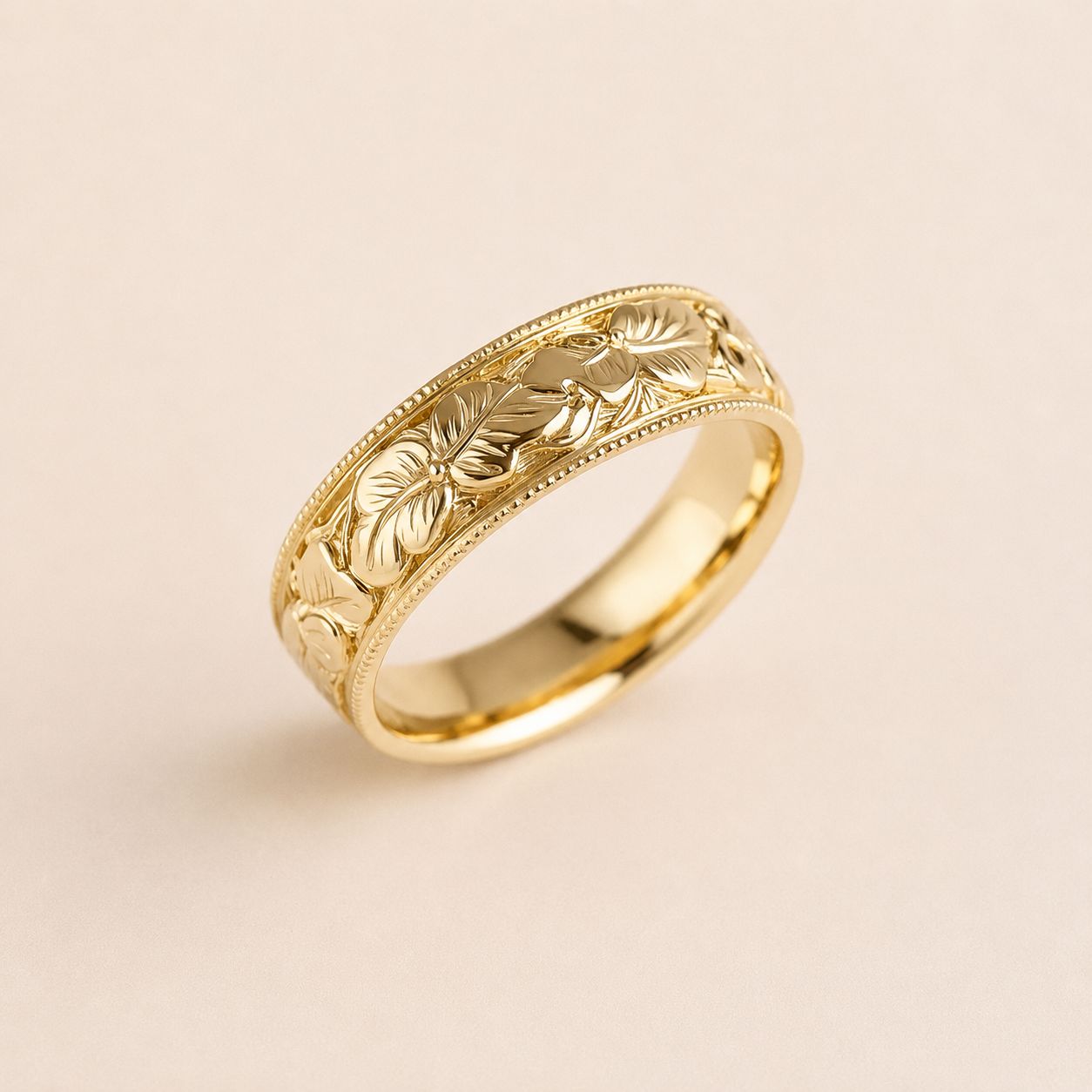 Engraved Blossom Gold Ring