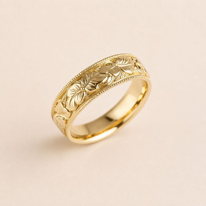 Engraved Blossom Gold Ring