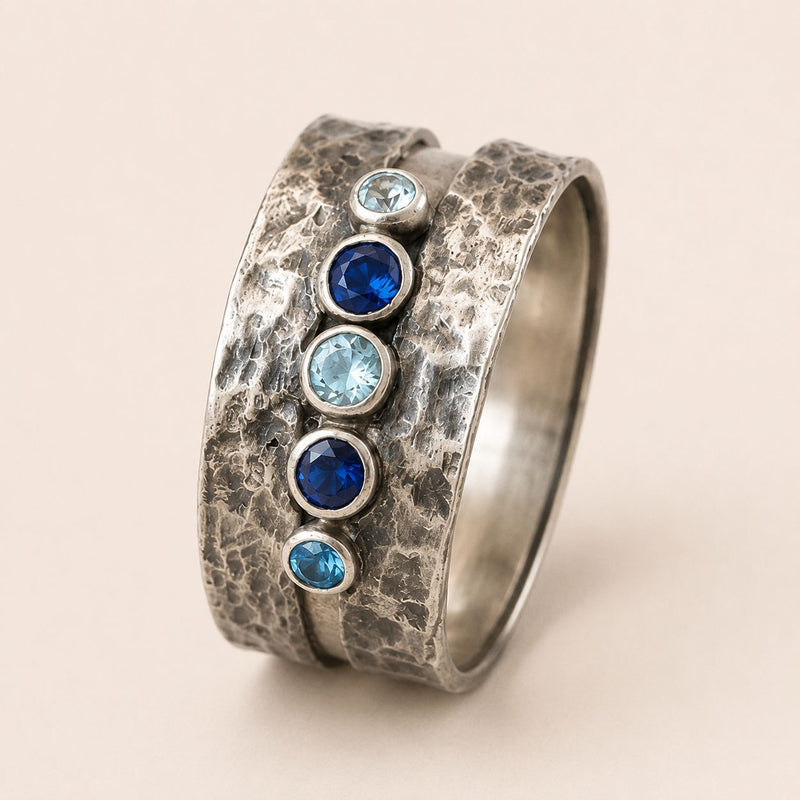 Hammered Silver Gemstone Ring
