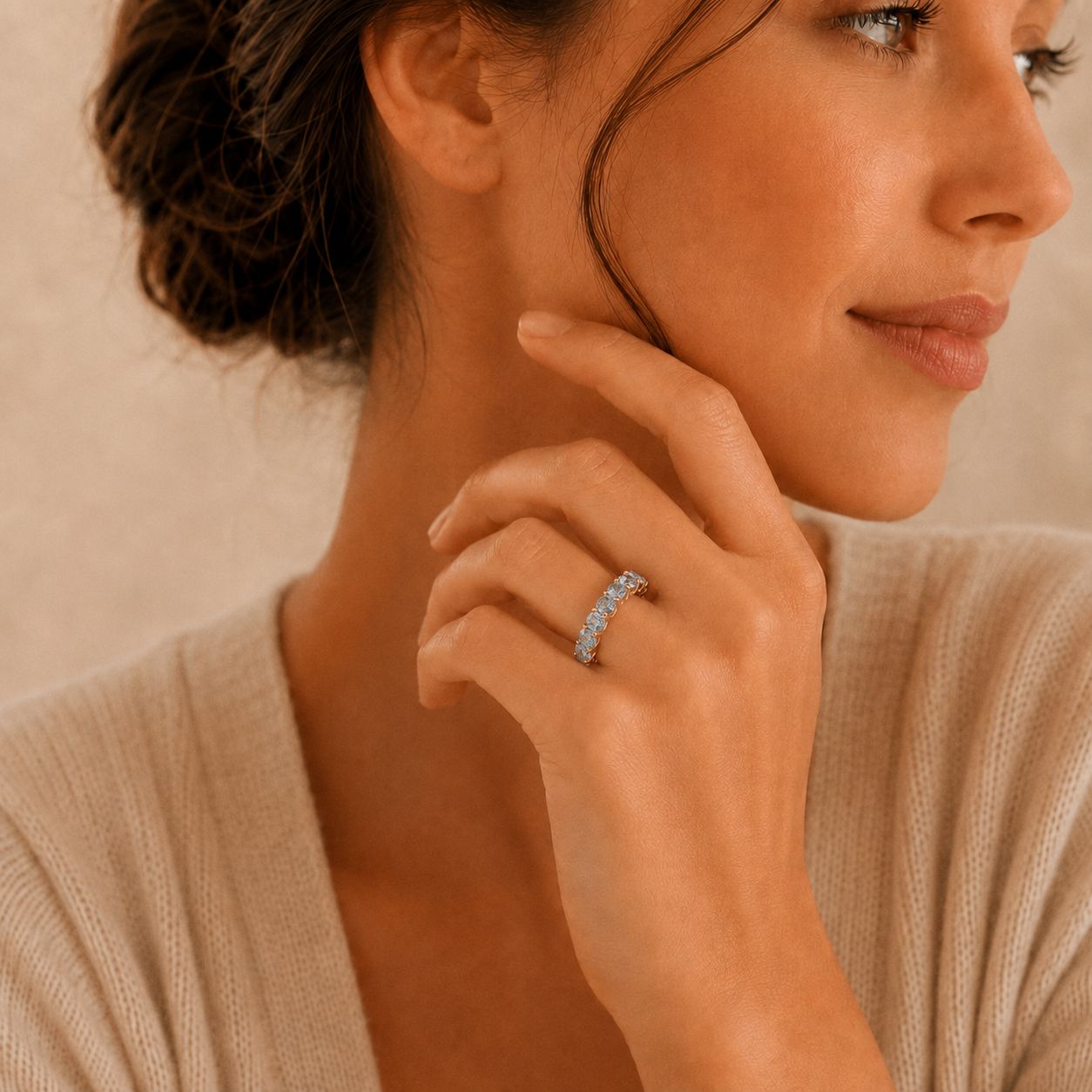 Sky Blue Oval Eternity Ring
