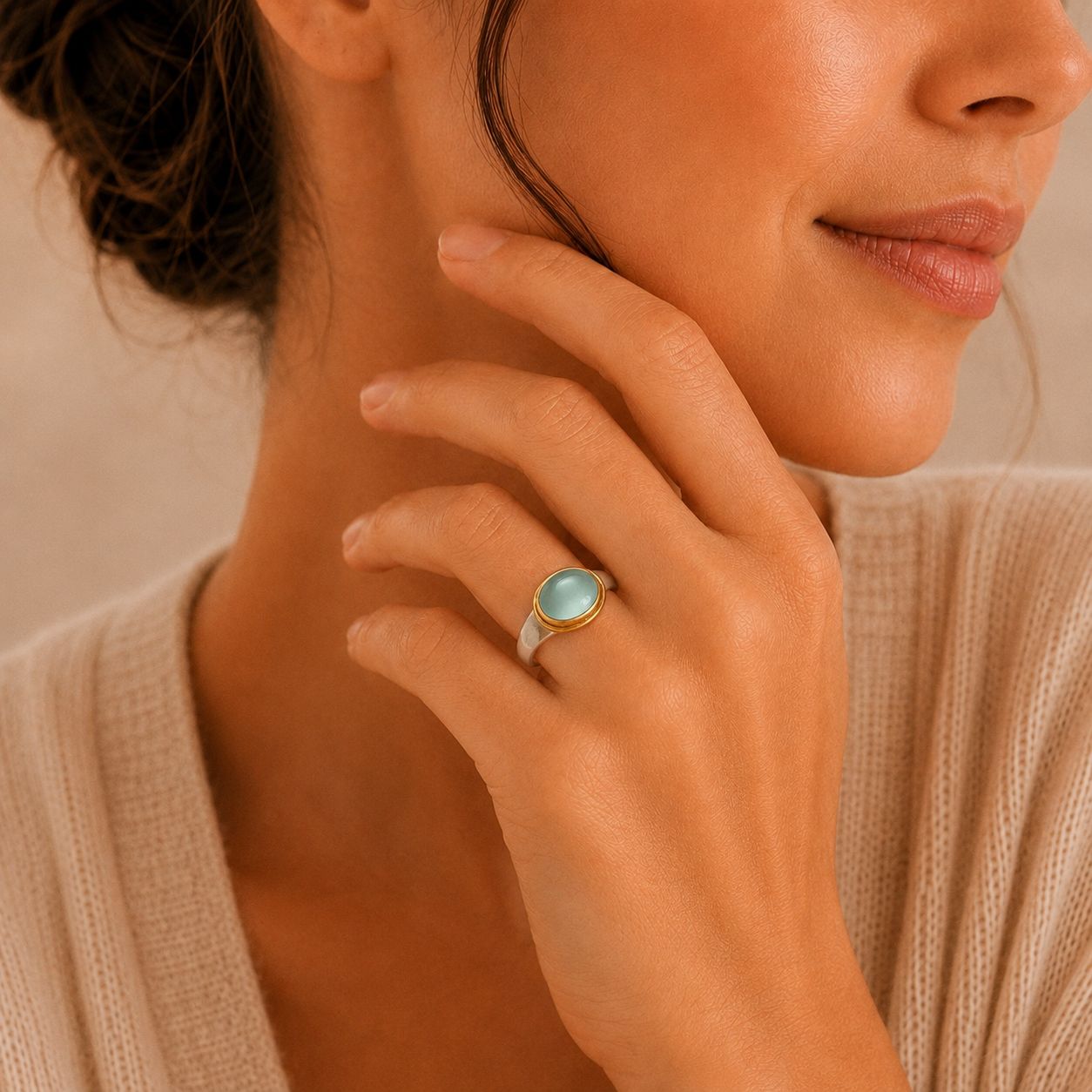 Two-Tone Oval Gemstone Ring