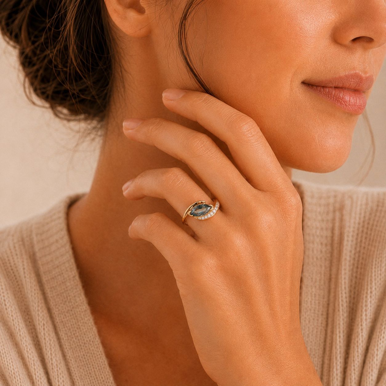 Blue Gemstone Crossover Ring