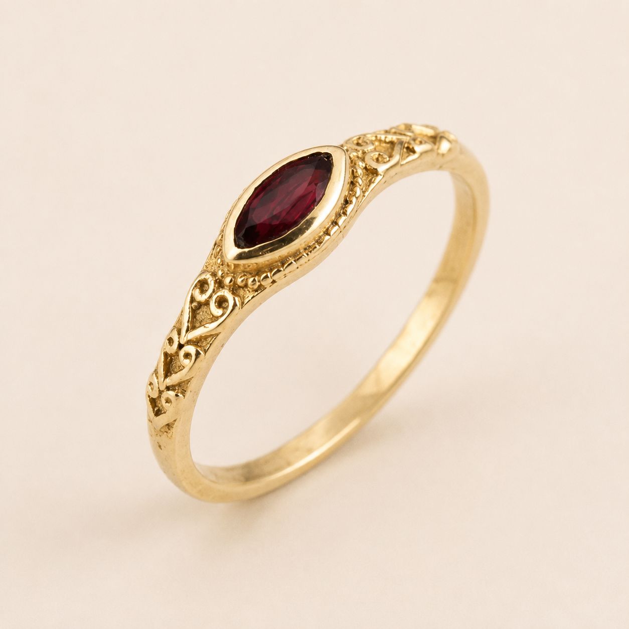 Red Marquise Filigree Ring