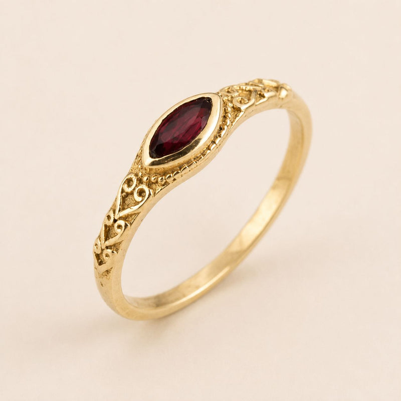 Red Marquise Filigree Ring