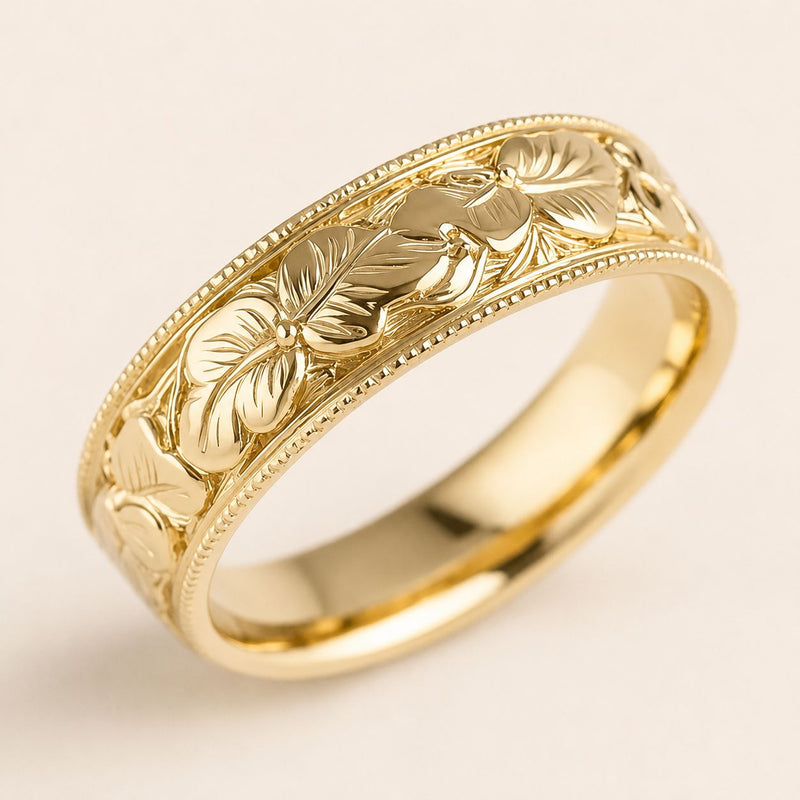 Engraved Blossom Gold Ring
