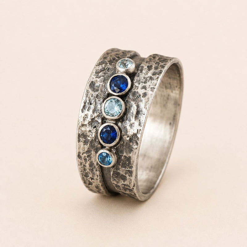Hammered Silver Gemstone Ring