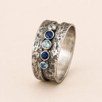 Hammered Silver Gemstone Ring