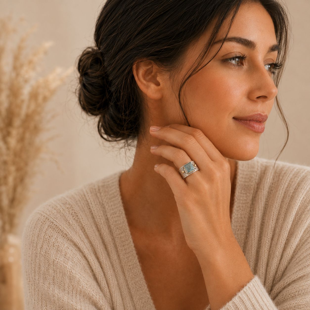 Hammered Silver Blue Stone Ring