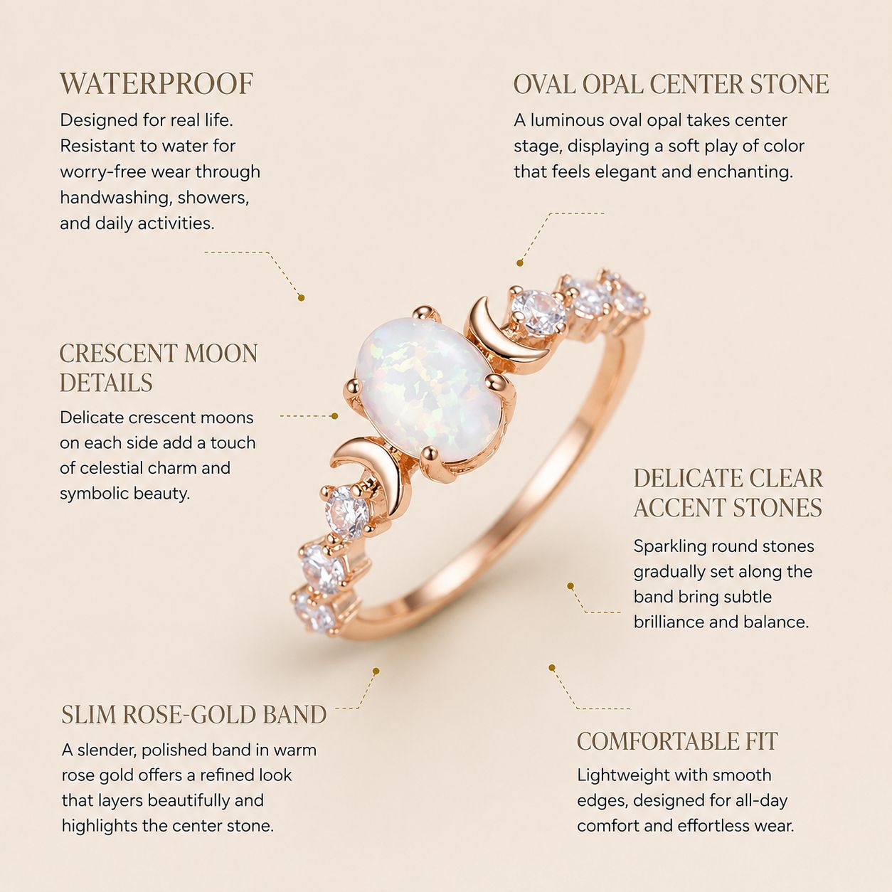 Crescent Crystal Band Ring